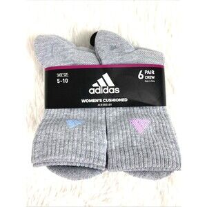 Adidas Womens Crew Socks Aeroready Cushioned 6 Pair Shoe Size 5-10 Gray